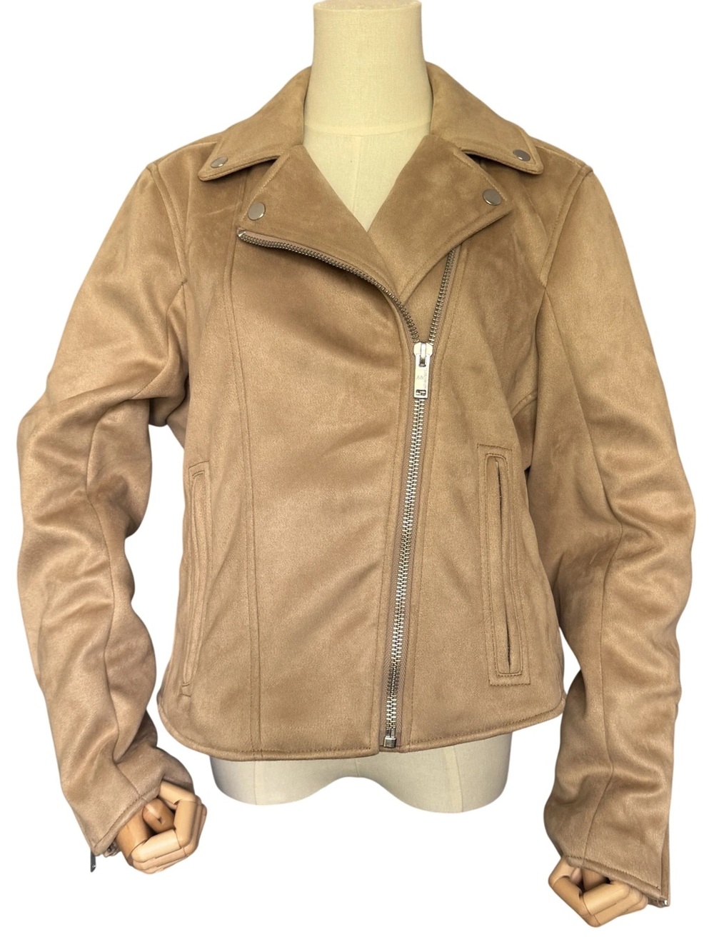 Abercrombie & Fitch Vegan Suede Moto Jacket Tan Camel Biker Zip XL